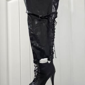 Ashley Stewart Black Over the Knee Lace-Up Boots
